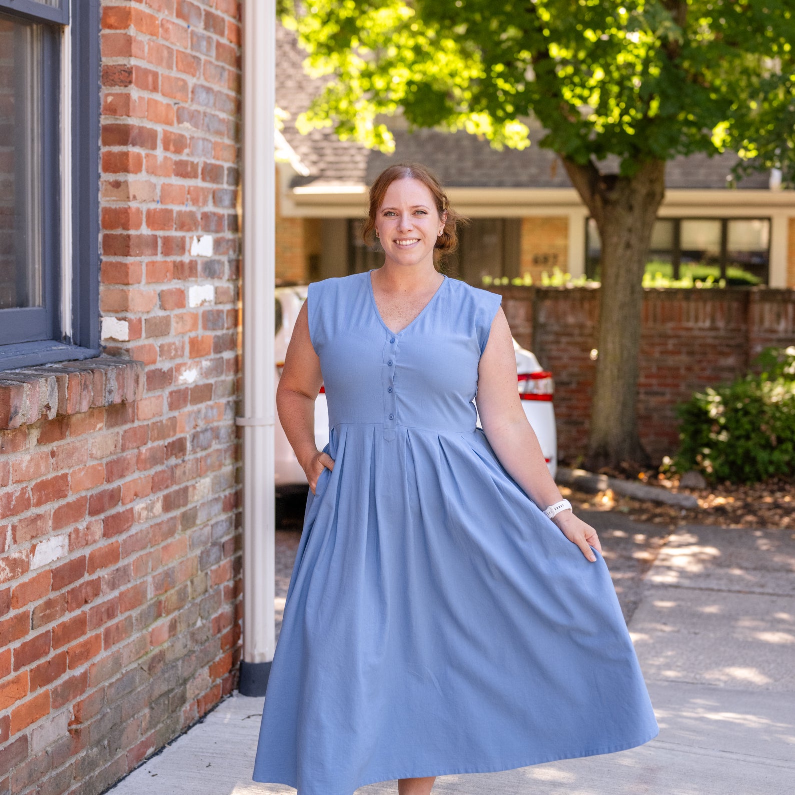 Jewel Button-Front Midi Dress