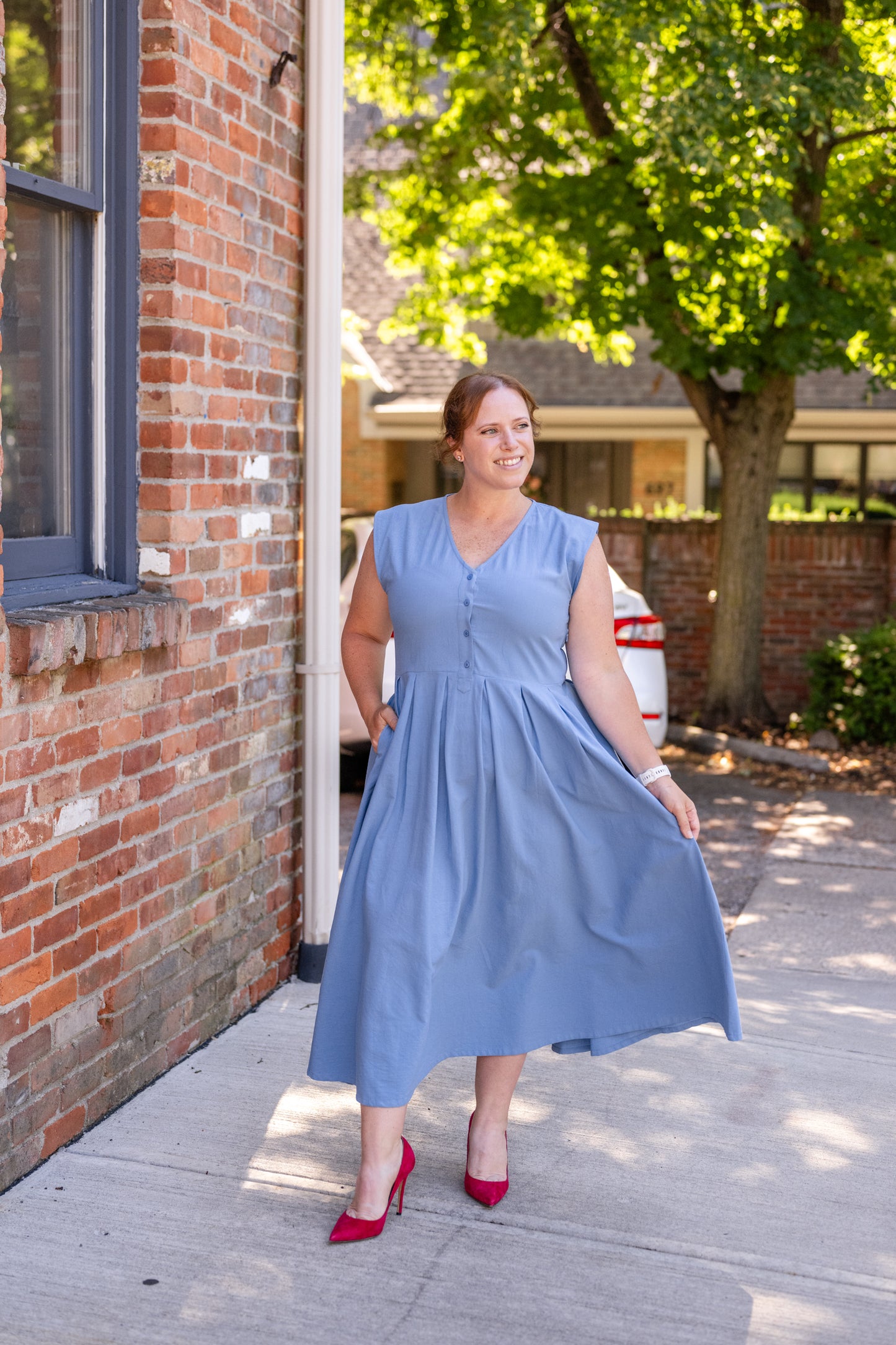 Jewel Button-Front Midi Dress