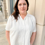 Open Collar V-Neck Button-up Blouse