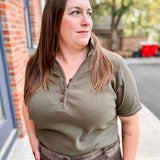 Ribbed Henley Polo Top