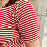 elbow sleeve ribbed stripe knit top