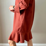 Linen Shirt Dress with Bottom Ruffle