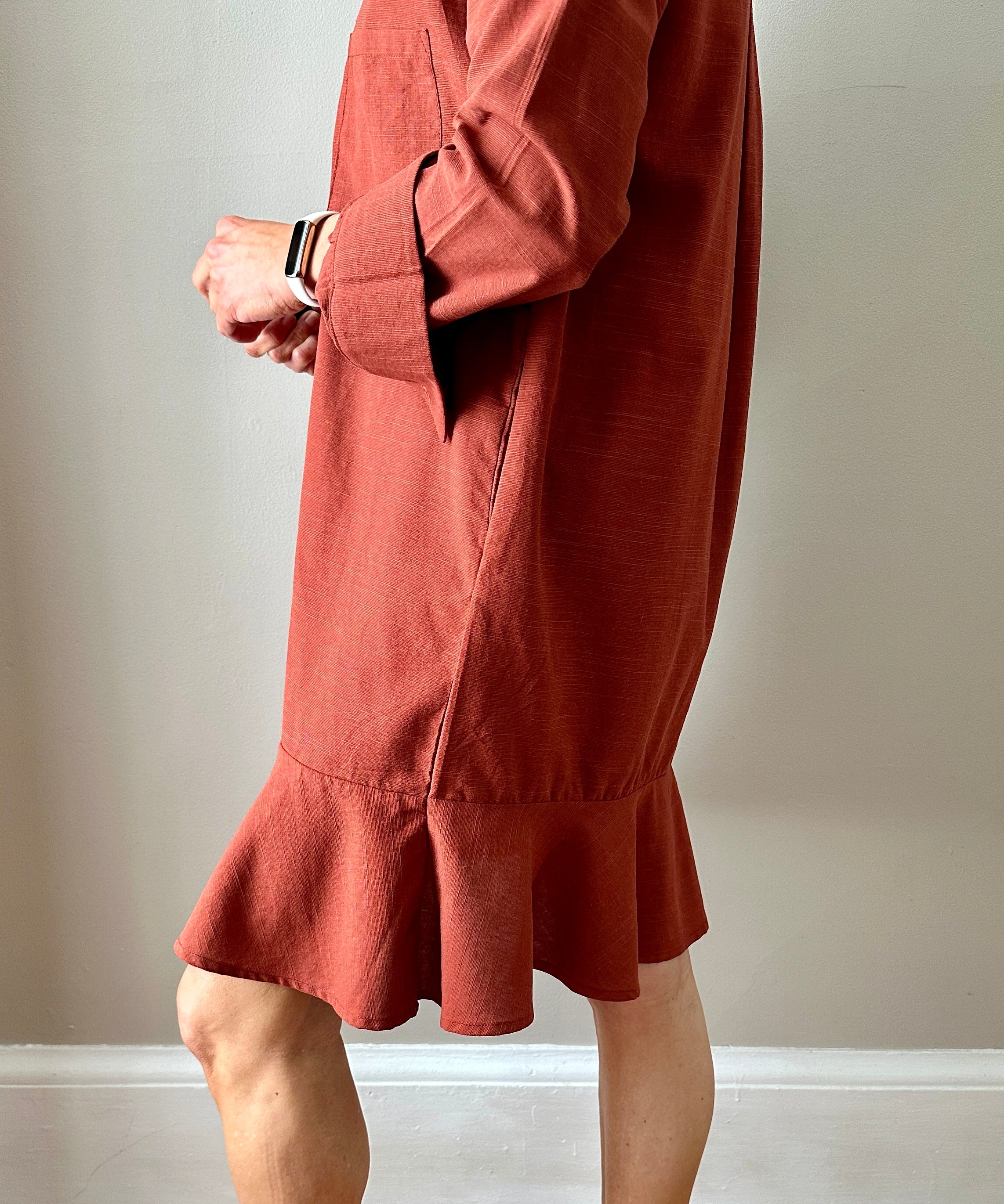 Linen Shirt Dress with Bottom Ruffle