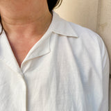 Open Collar V-Neck Button-up Blouse