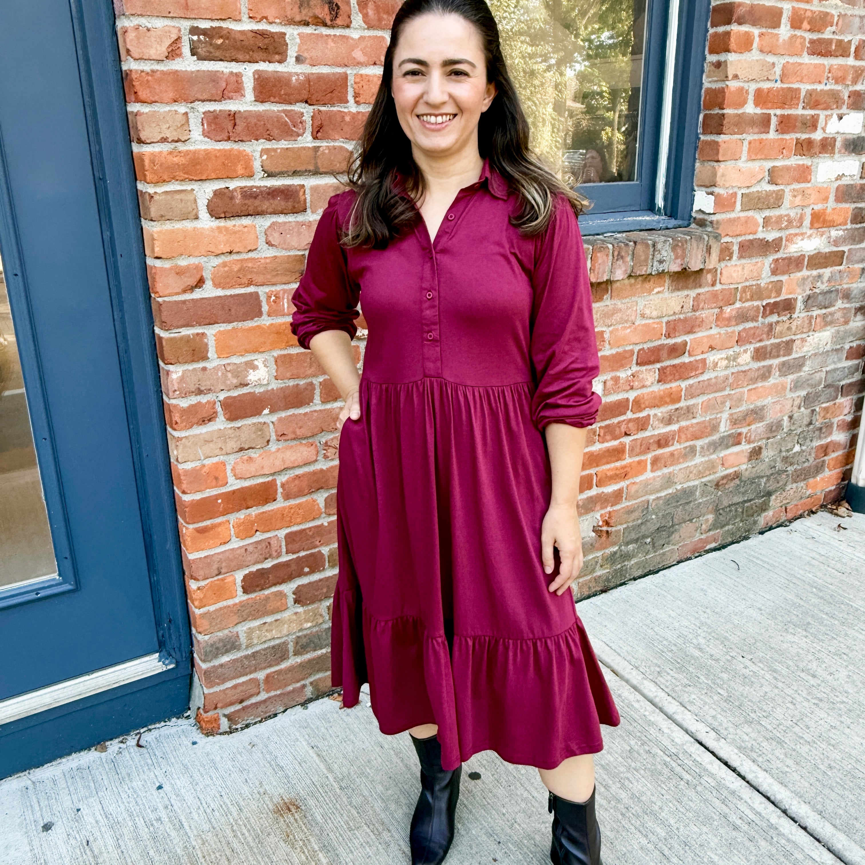 Tiered Knit Shirt Dress