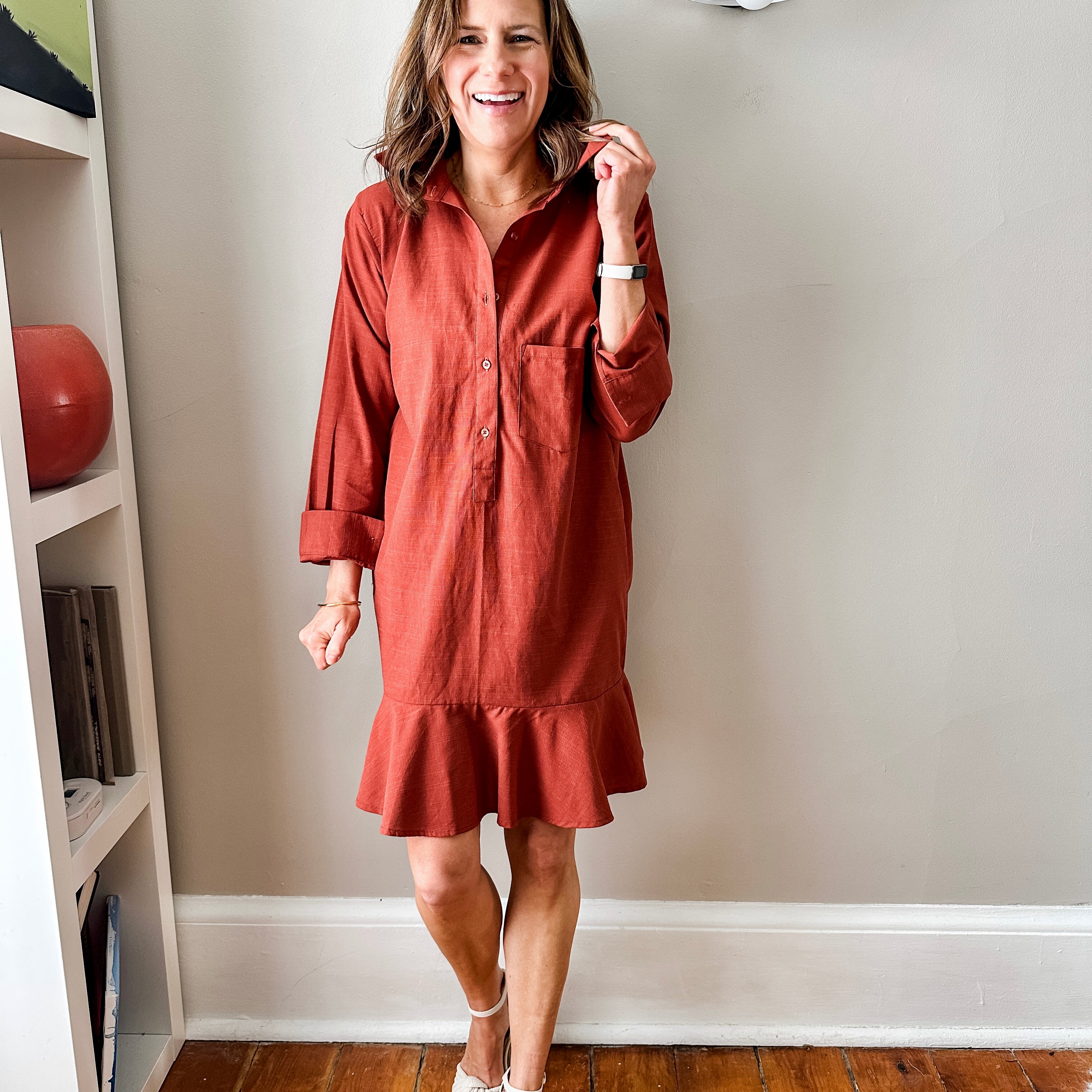 Linen Shirt Dress with Bottom Ruffle