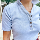 Ribbed Henley Polo Top