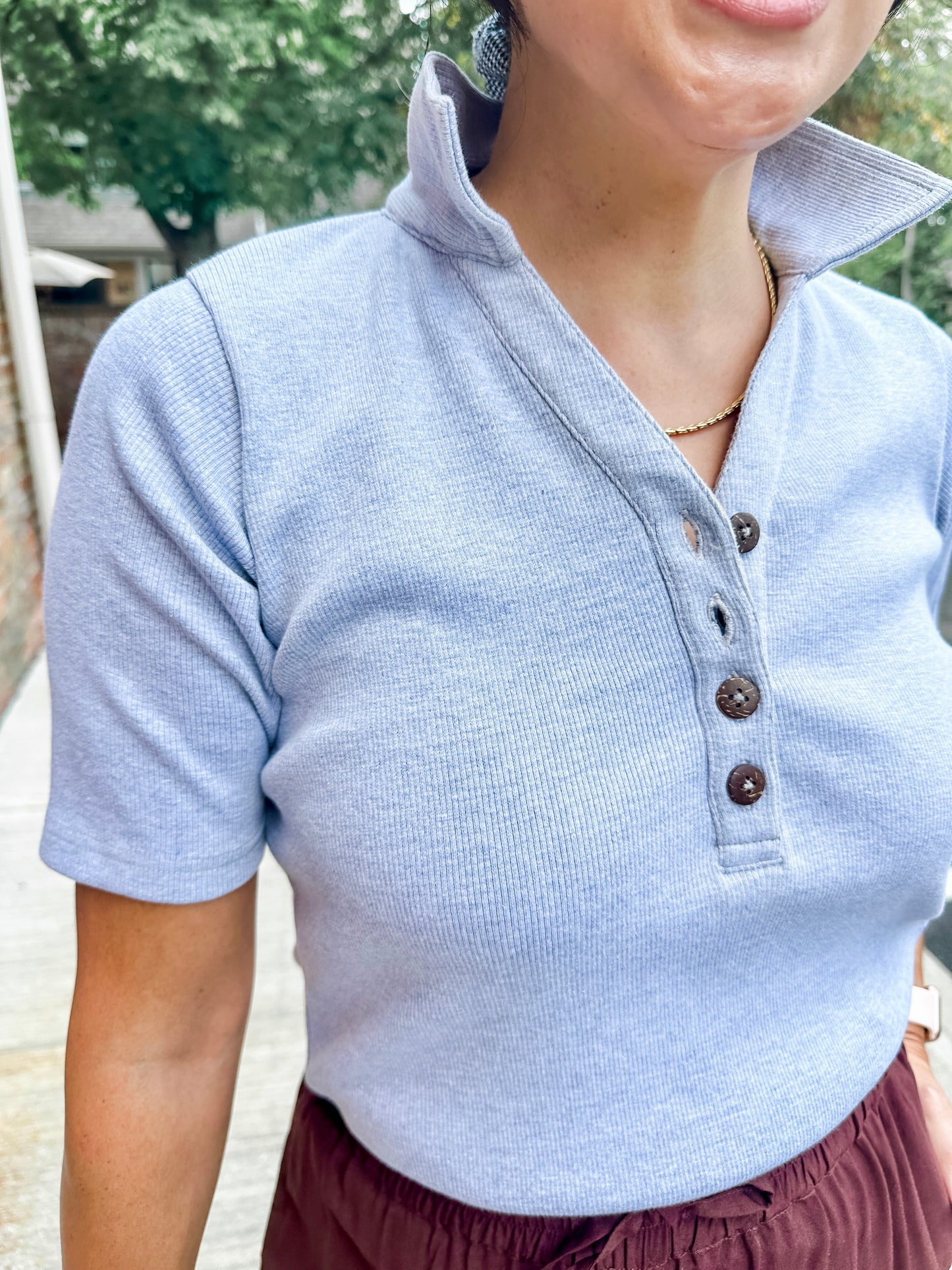 Ribbed Henley Polo Top