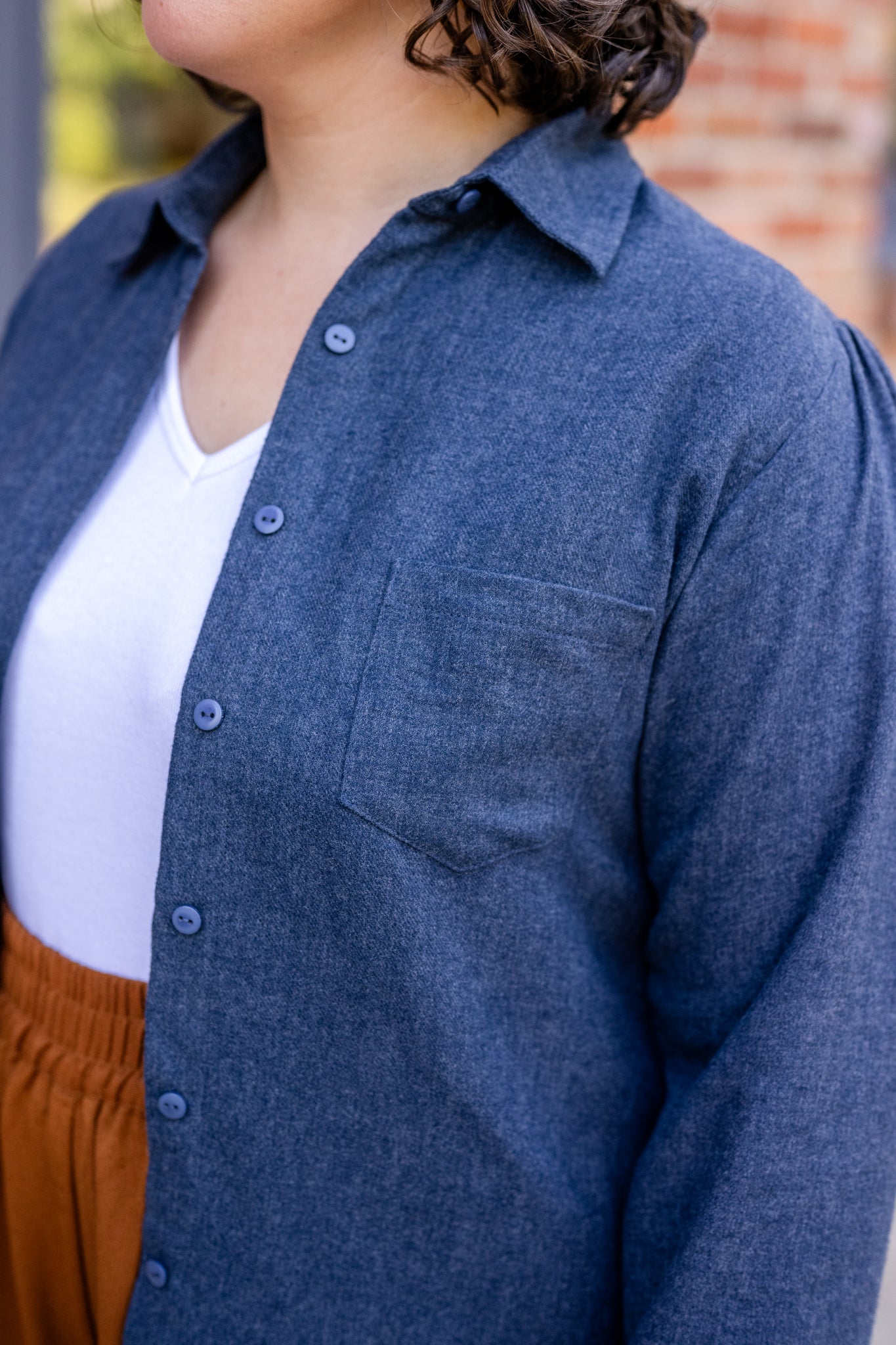 Brushed Flannel Button-Up Blouse