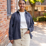 Brushed Corduroy Button-Up Blouse