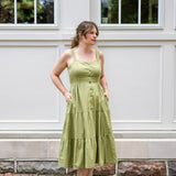 Sweetheart Button-Front Tiered Midi Dress