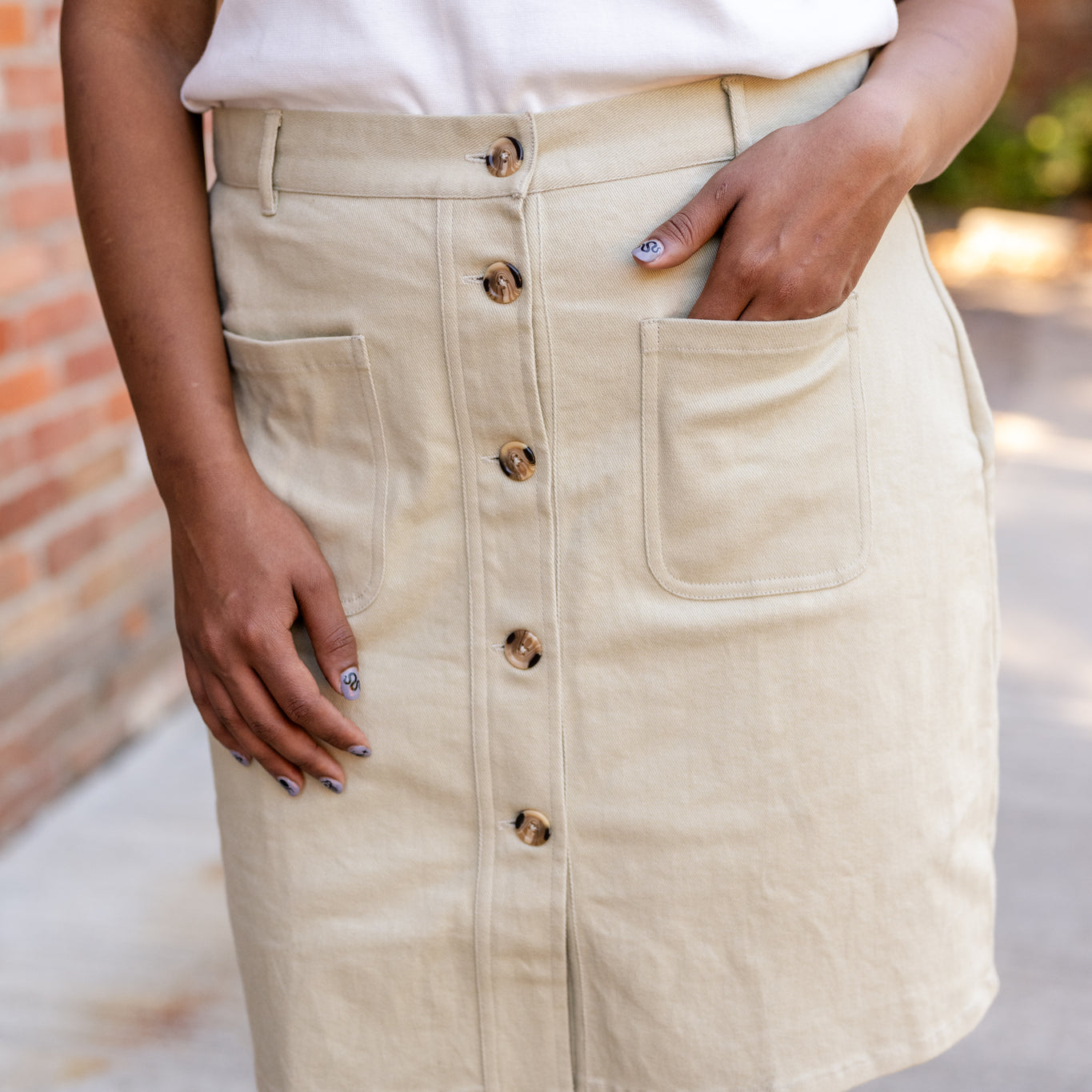Button-Front Denim Skirt