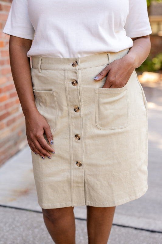 Button-Front Denim Skirt