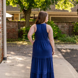 Racer Back Poplin Tiered Maxi Dress