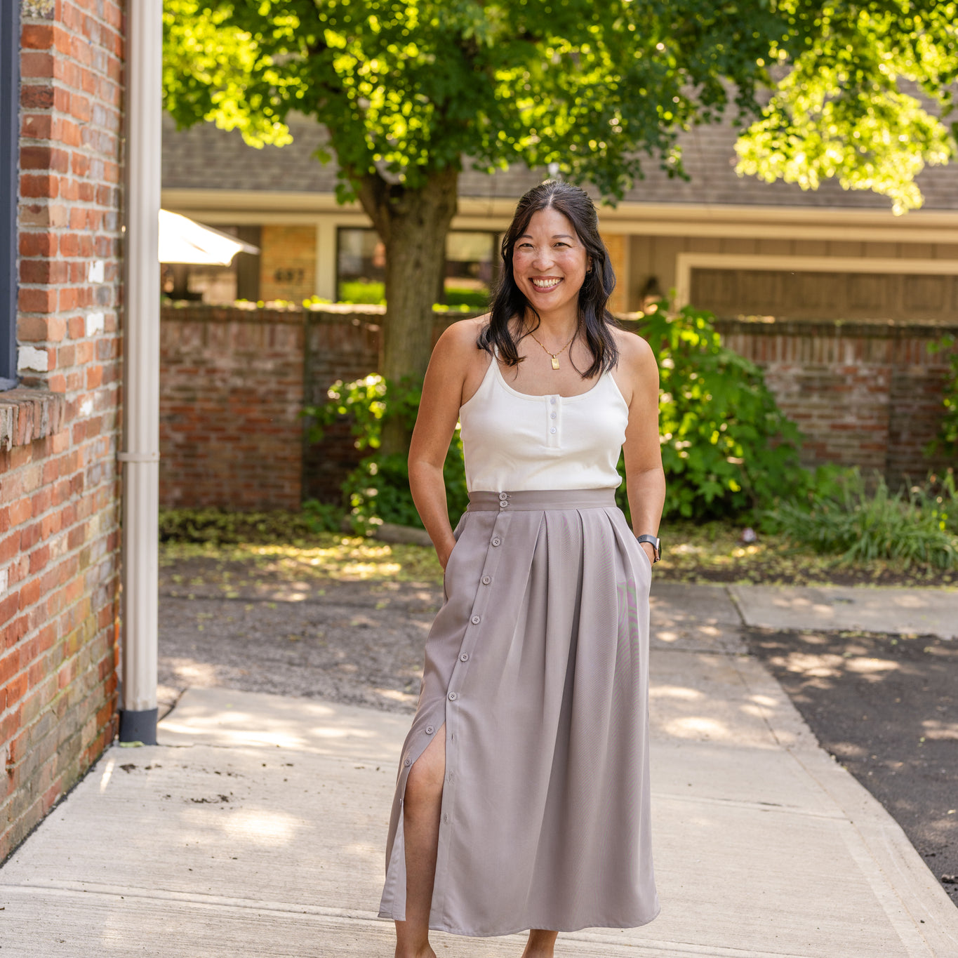 Side Button Midi Skirt