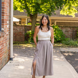 Side Button Midi Skirt