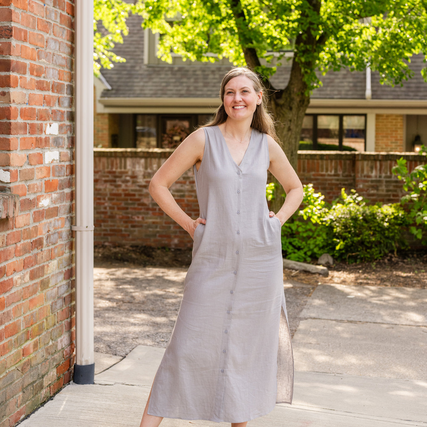 Sleeveless Button-Up Linen Dress