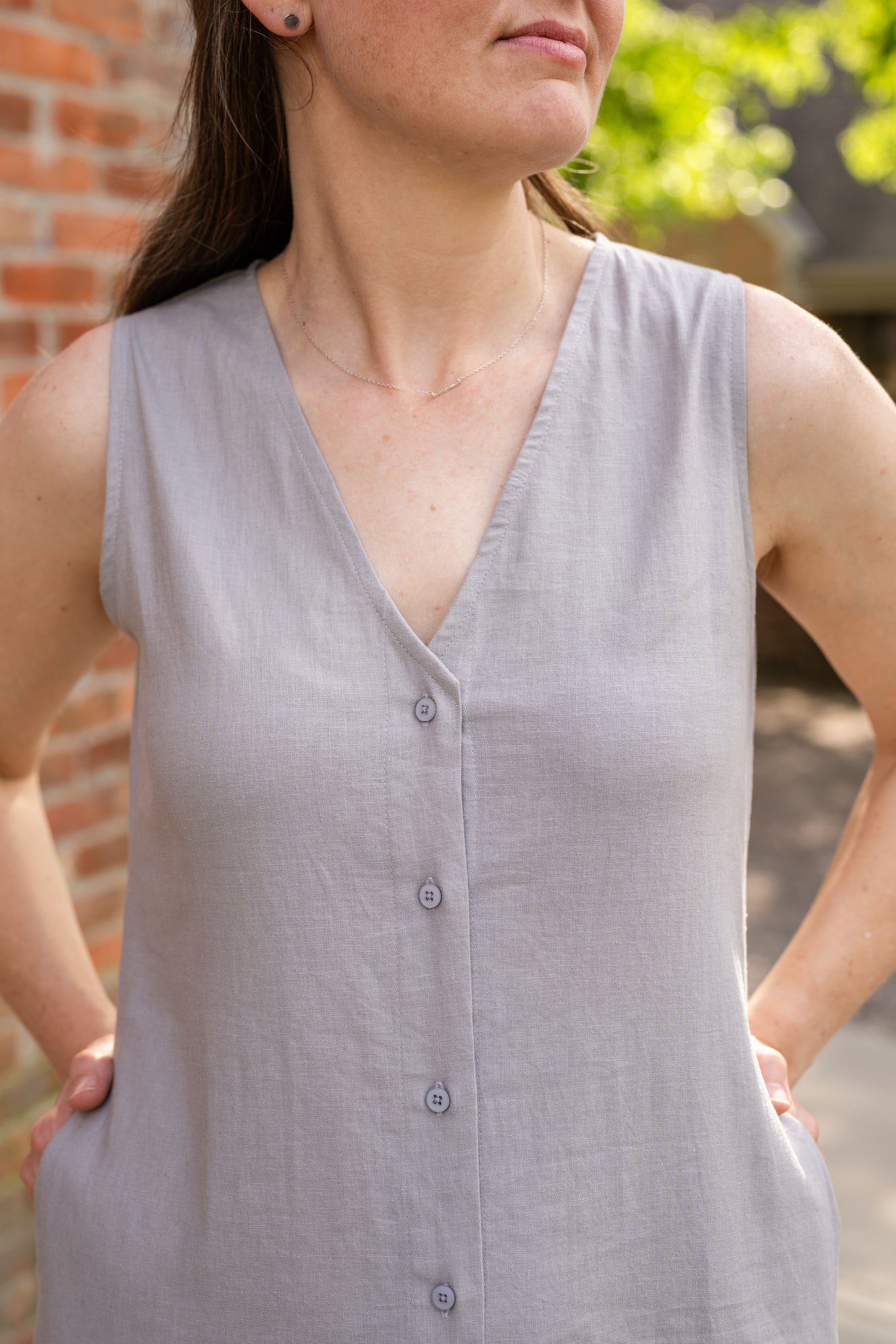 Sleeveless Button-Up Linen Dress Evolverie Clothing Sleeveless Button-Up Linen Dress Evolverie Clothing