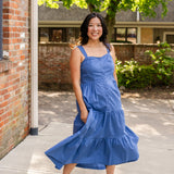 Sweetheart Button-Front Tiered Midi Dress