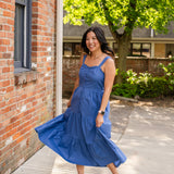 Sweetheart Button-Front Tiered Midi Dress