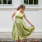 Sweetheart Button-Front Tiered Midi Dress