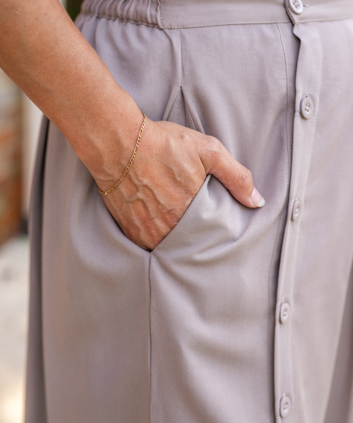 Side Button Midi Skirt