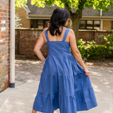 Sweetheart Button-Front Tiered Midi Dress