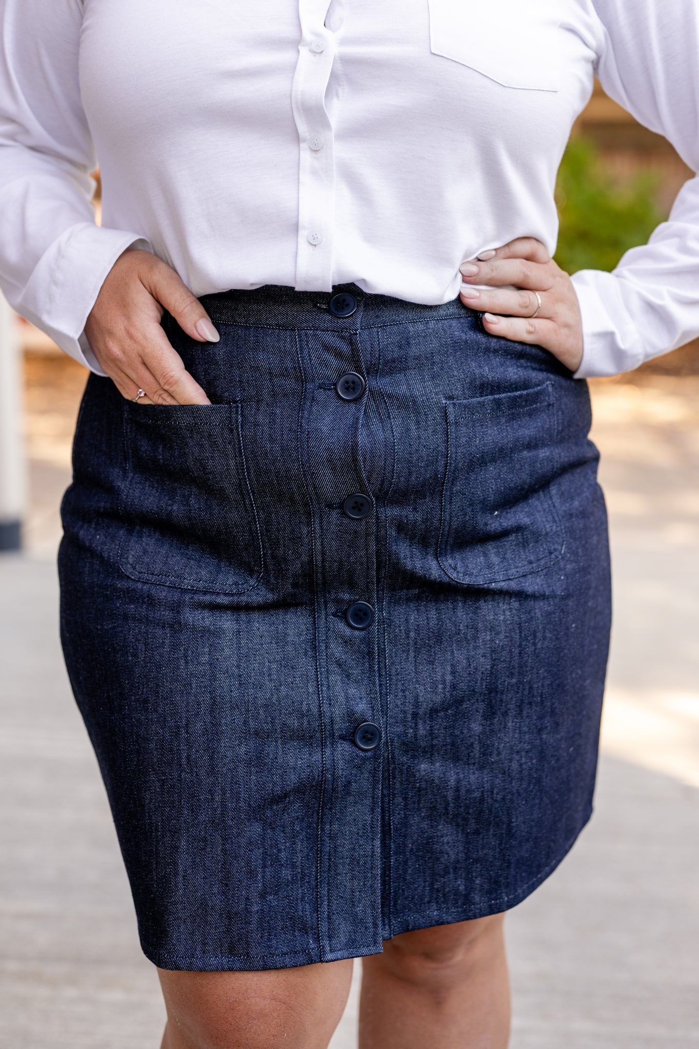 Button-Front Denim Skirt