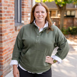 Pull-Over Button-Mock Sweatshirt