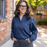 Brushed Flannel Button-Up Blouse