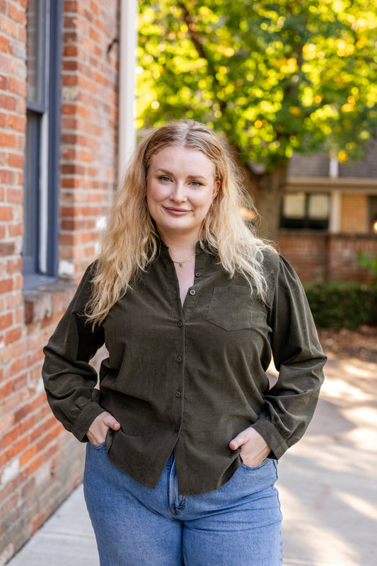 Brushed Corduroy Button-Up Blouse