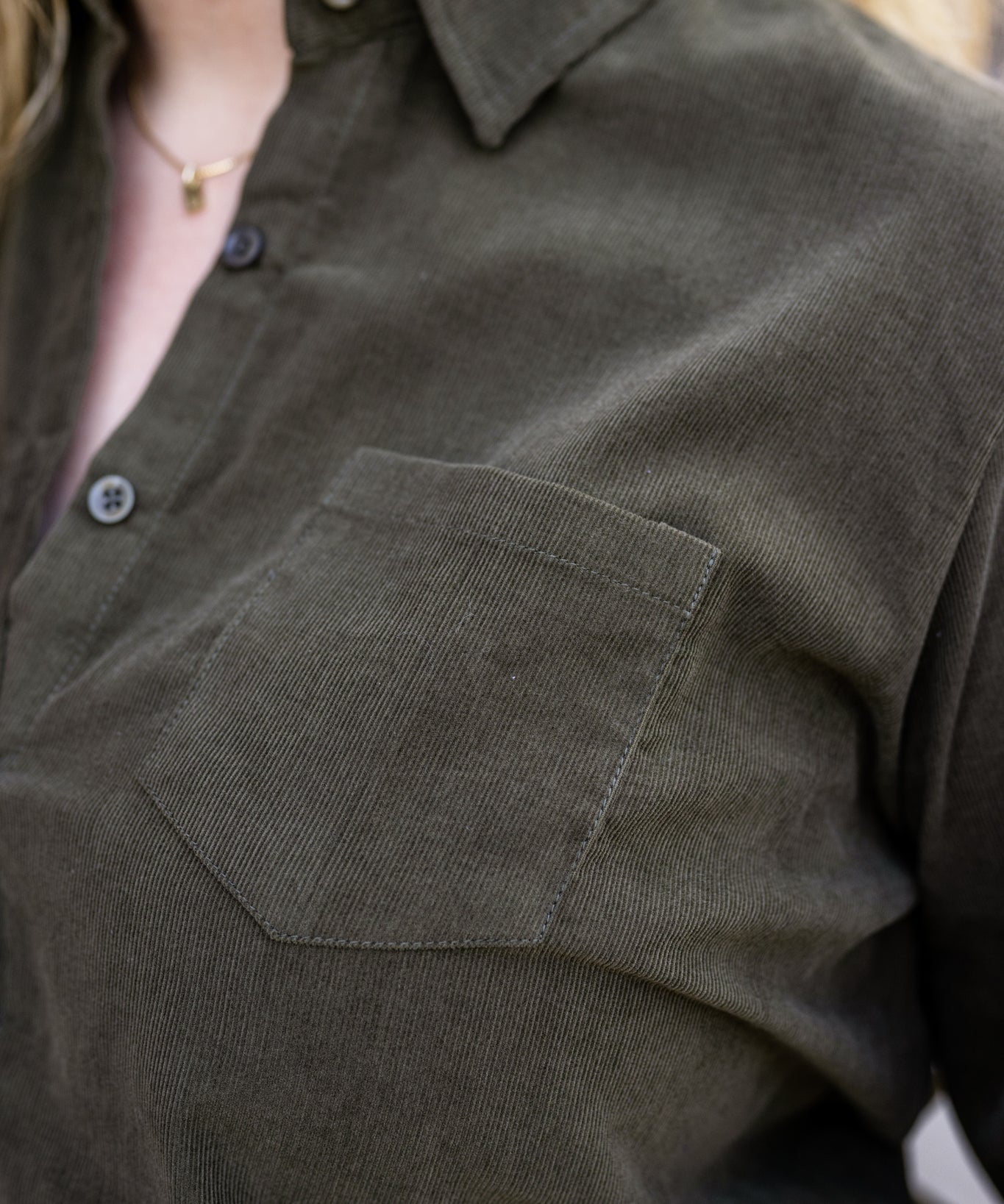 Brushed Corduroy Button-Up Blouse