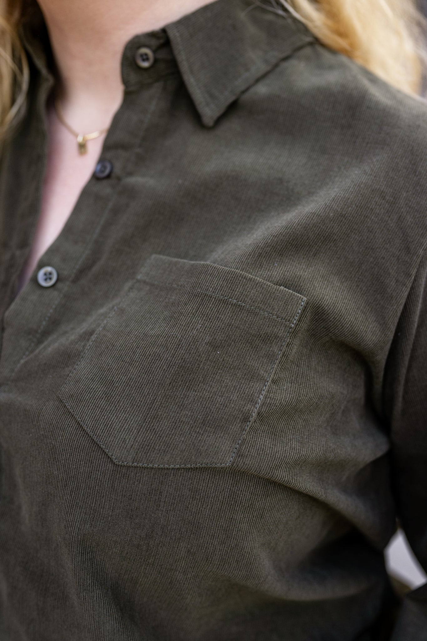 Brushed Corduroy Button-Up Blouse