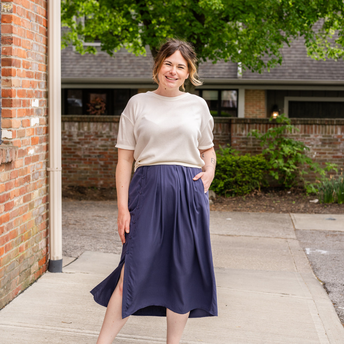 Side Button Midi Skirt