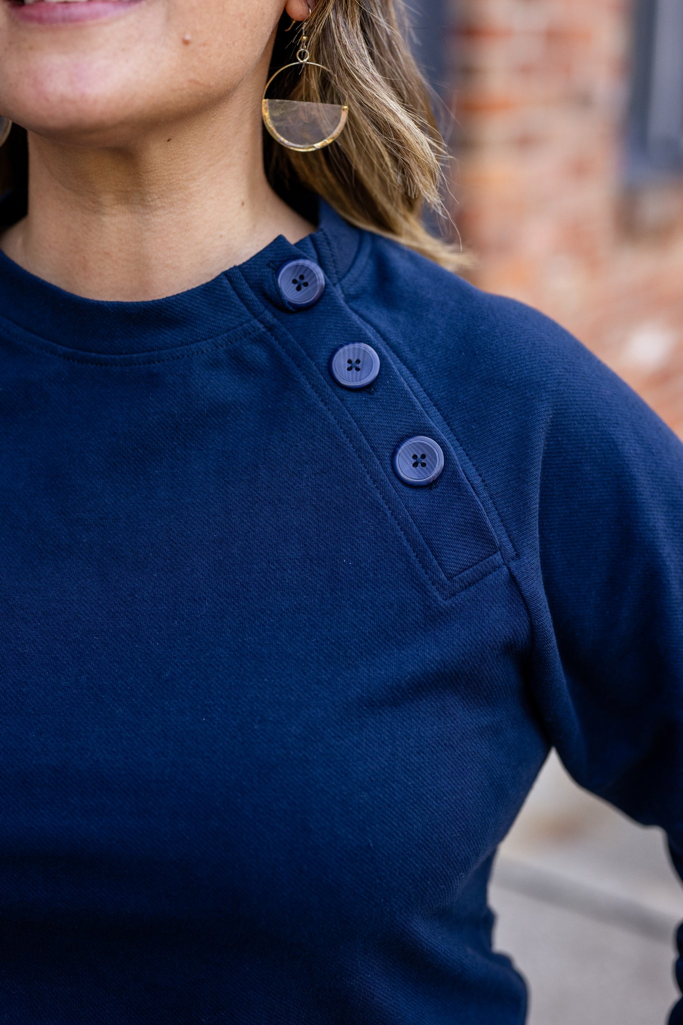 Button Crew Neck Pull-Over