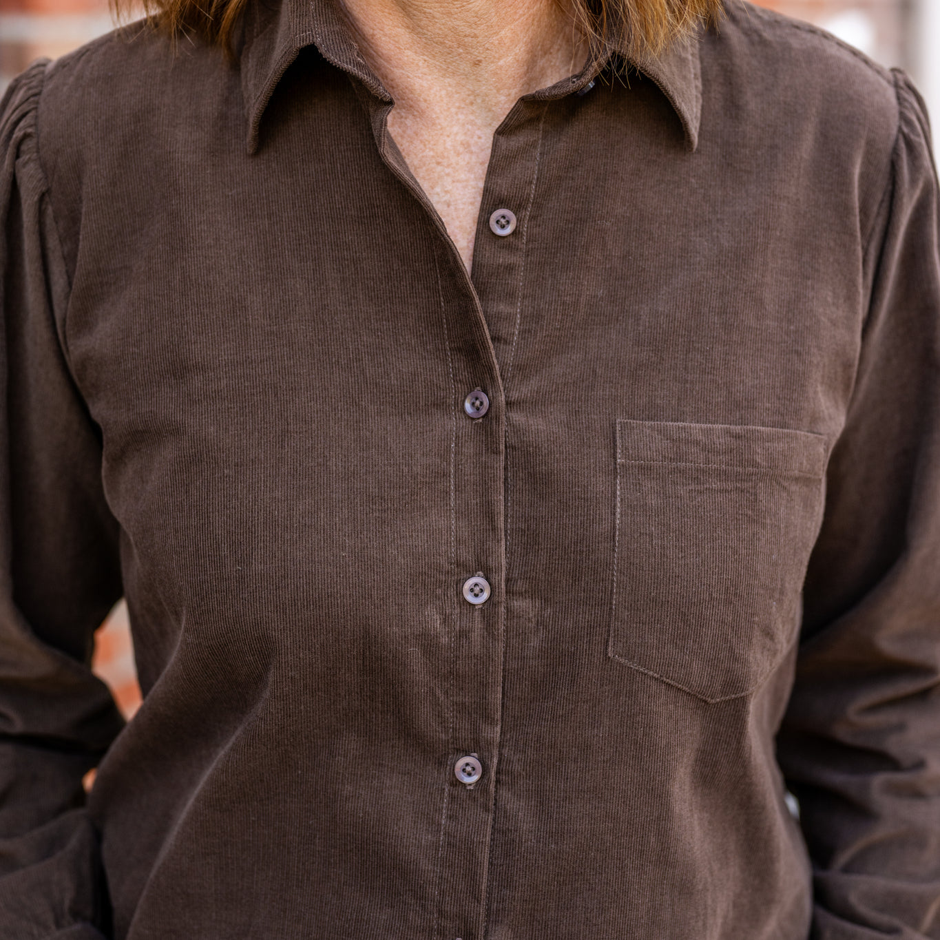 Brushed Corduroy Button-Up Blouse