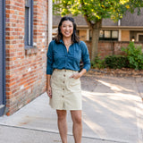 Button-Front Denim Skirt