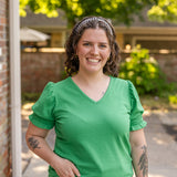 V Neck Smocked Short Sleeve Top