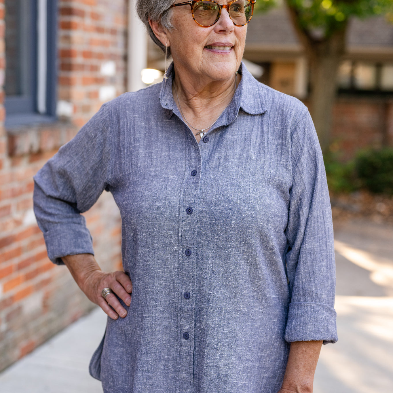 Tunic Button Up with Curve Split Hem