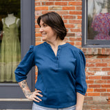 Rib Puff Sleeve Henley Top