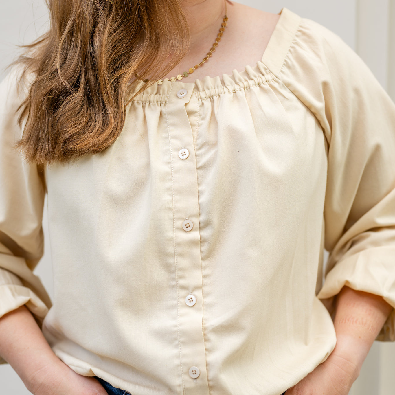 Button Up Square Neck Blouse