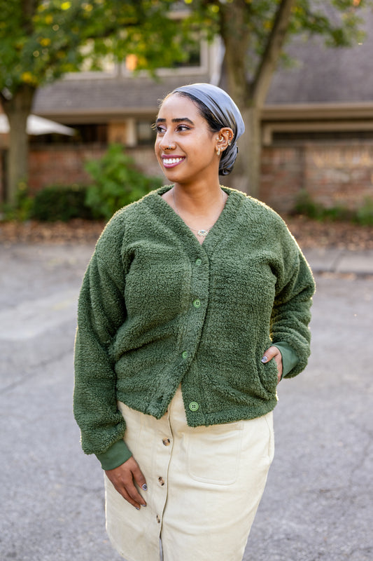 Sherpa Button-Front Cardigan