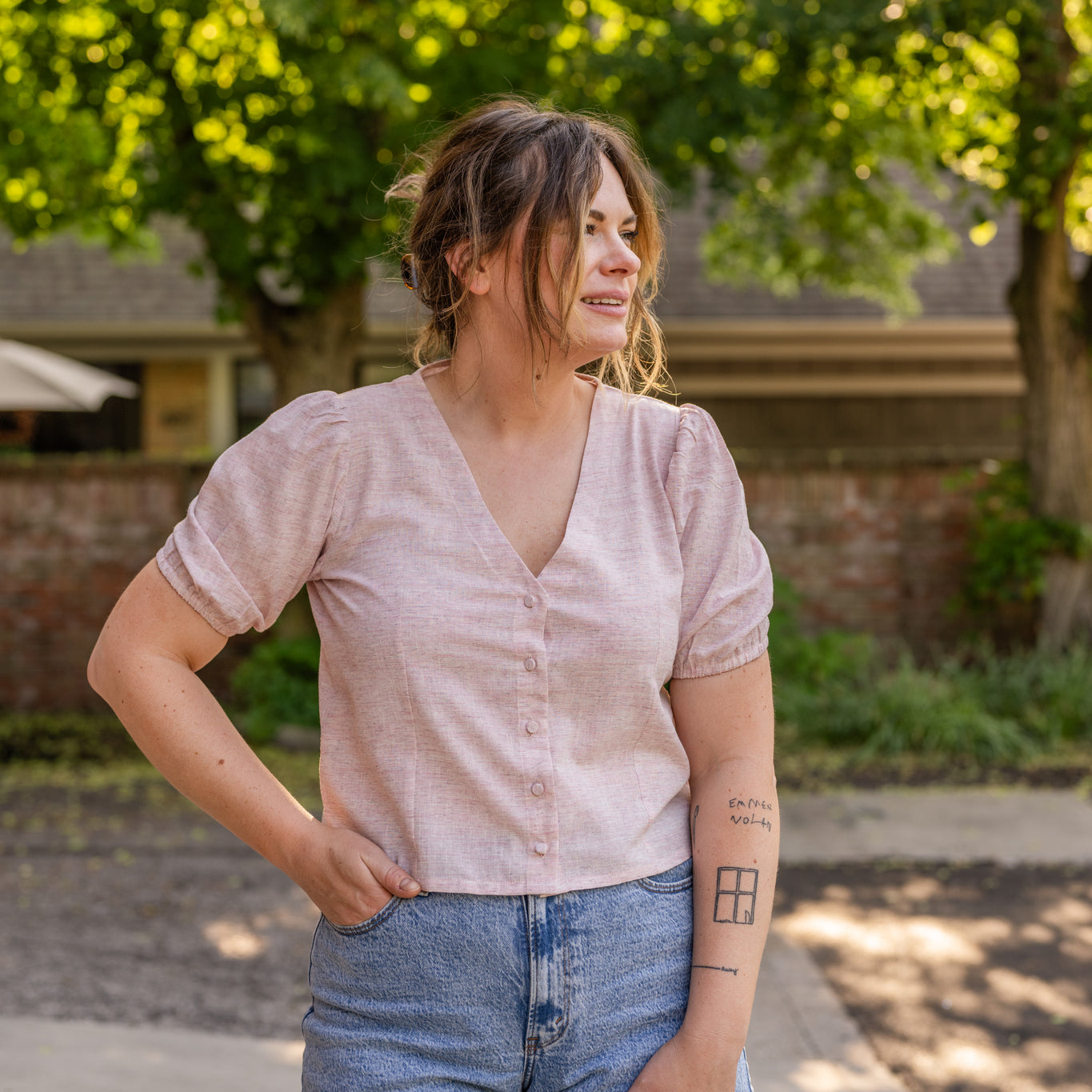 Button Front V-Neck Shirt