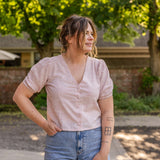 Button Front V-Neck Shirt