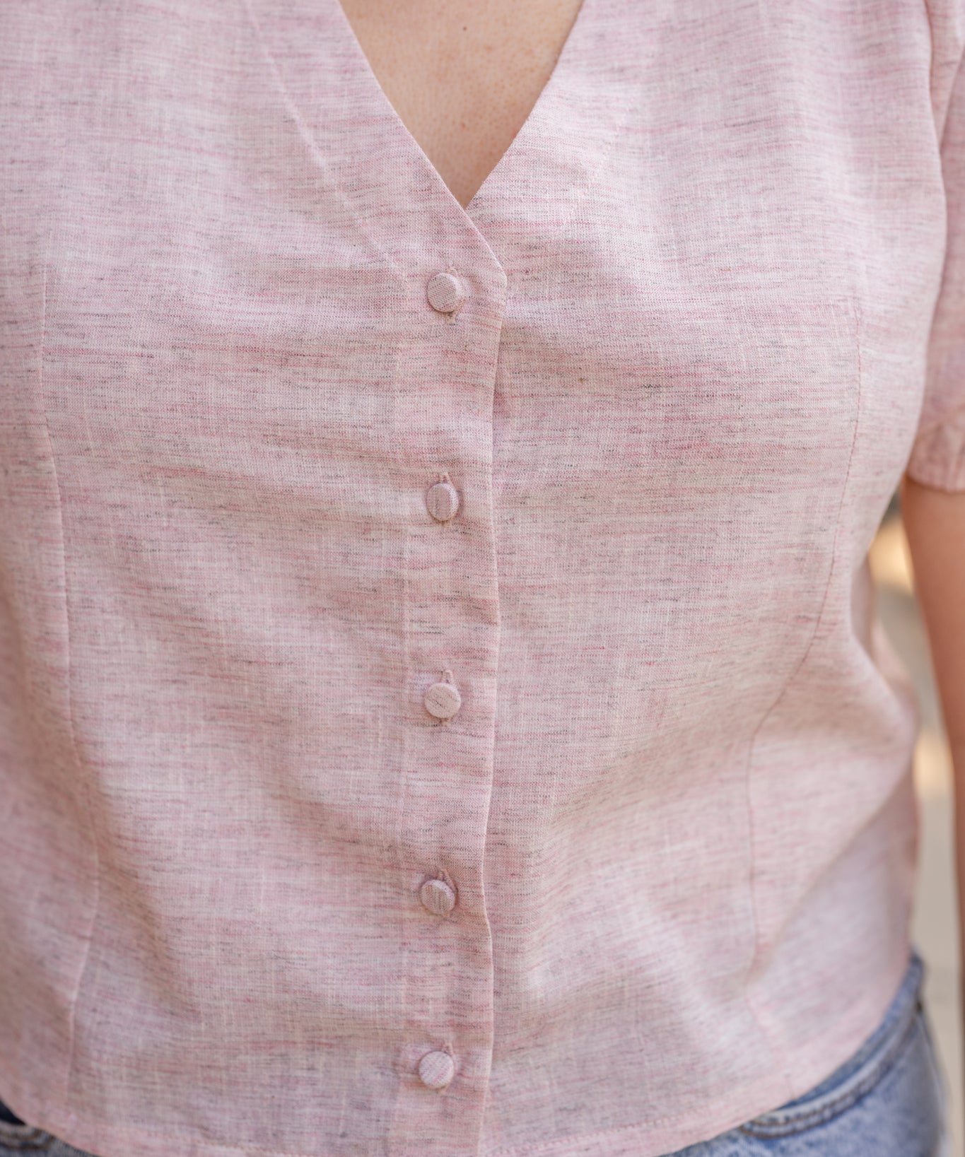 Button Front V-Neck Shirt