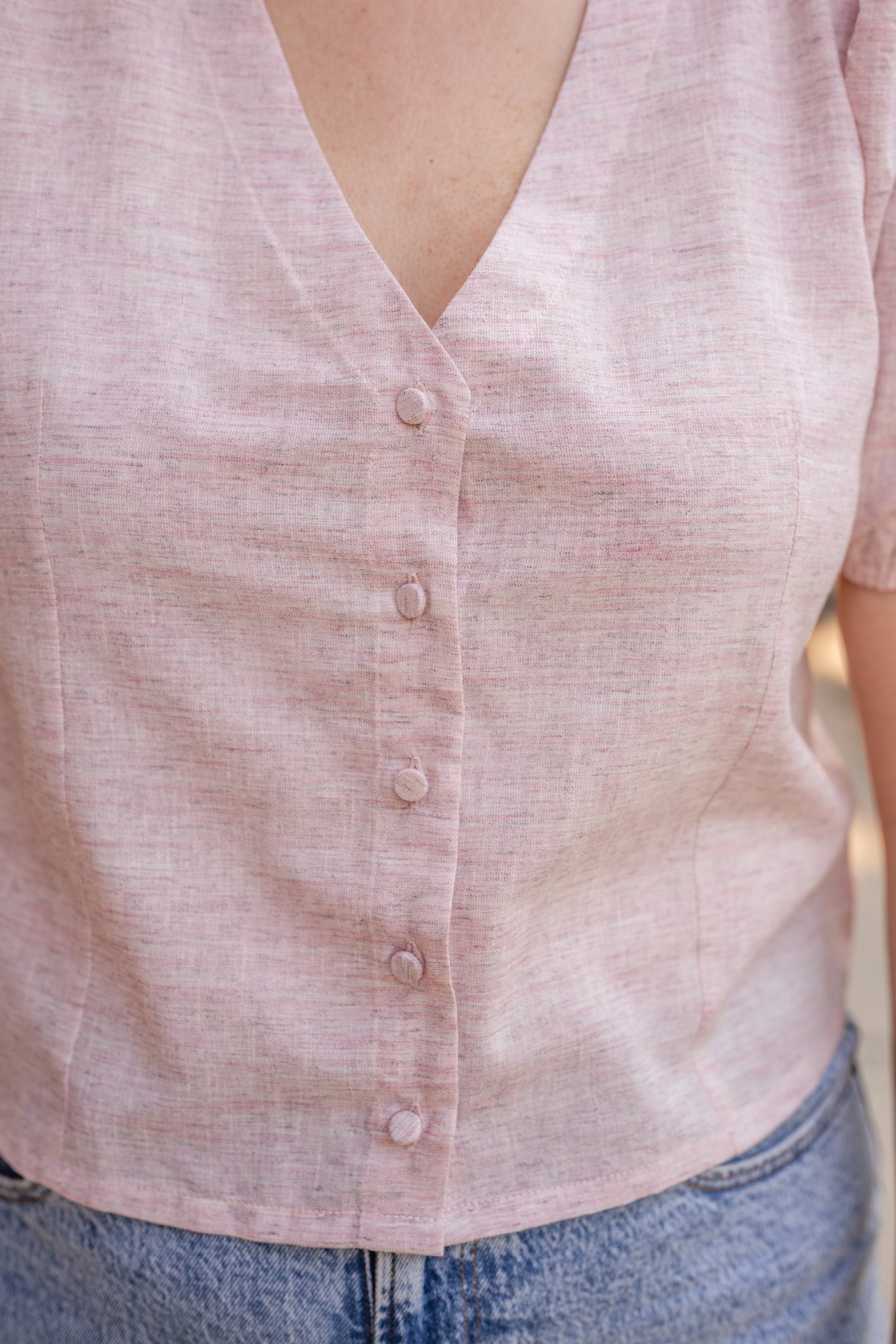 Button Front V-Neck Shirt