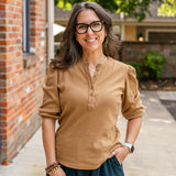 Rib Puff Sleeve Henley Top