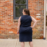 Sleeveless Knit Dress with Piping