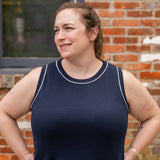 Sleeveless Knit Dress with Piping