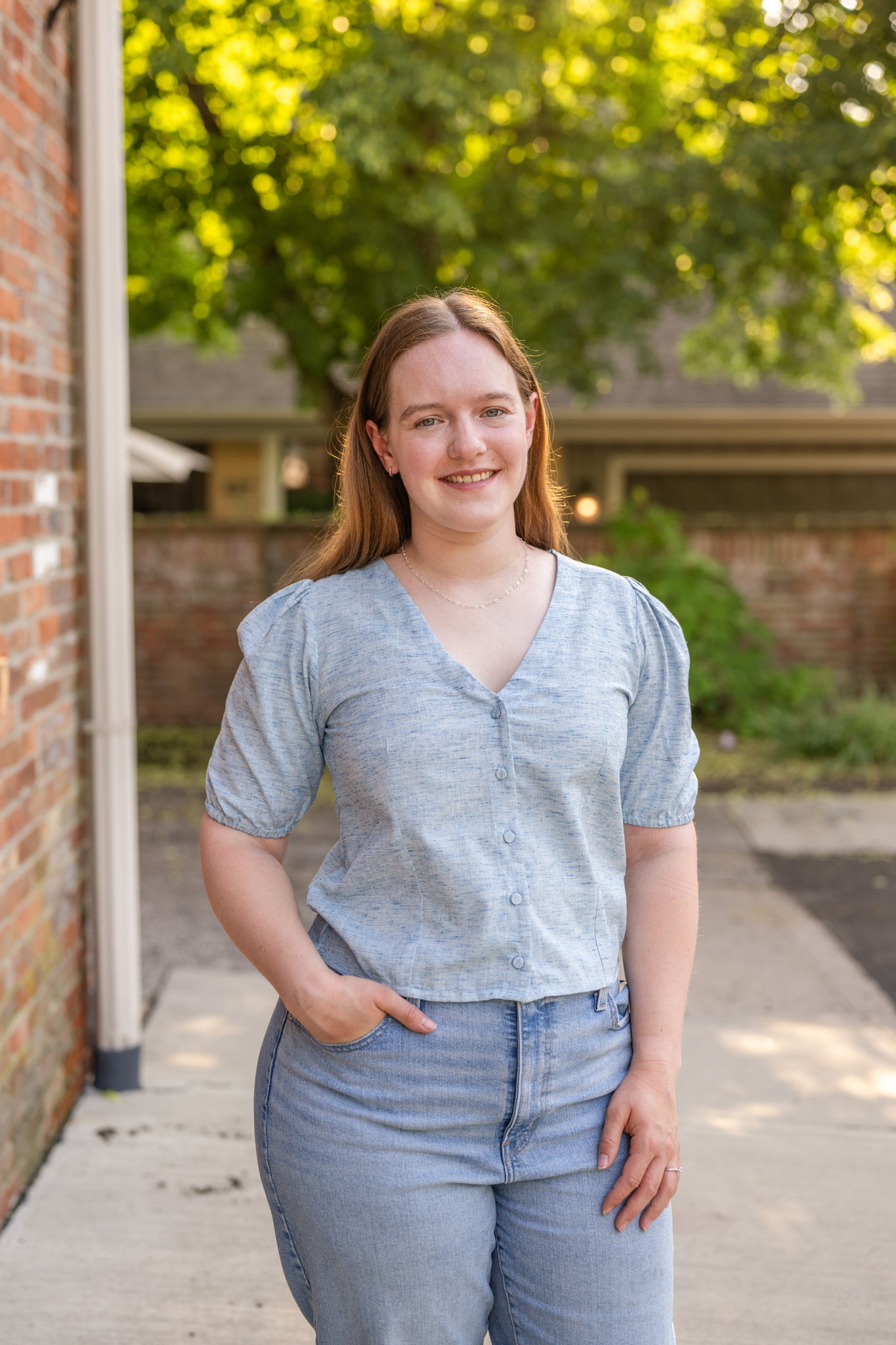 Button Front V-Neck Top